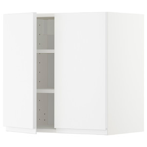 METOD Wall cabinet with shelves/2 doors, white/Voxtorp matt white, 60x60 cm