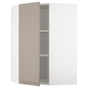 METOD Corner wall cabinet with shelves, white/Upplöv matt dark beige, 68x100 cm