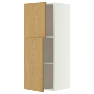 METOD Wall cabinet with shelves/2 doors, white/Sinarp oak veneer, 40x100 cm