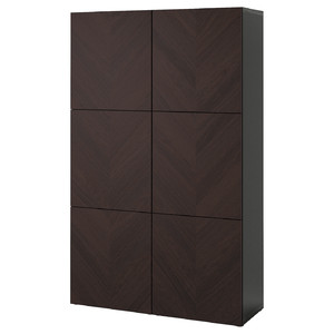 BESTÅ Storage combination with doors, black-brown Hedeviken/dark brown stained oak veneer, 120x42x193 cm