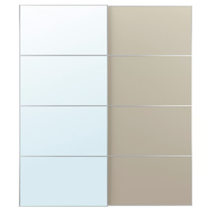 AULI / MEHAMN Pair of sliding doors, aluminium mirror glass/double sided beige, 200x236 cm