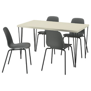 SKÅLSTA Table and 4 chairs, light grey-beige hairpin black-grey/plastic black tubular metal/black-grey, 140x80 cm
