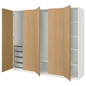 PAX / STORKLINTA Wardrobe combination, white/oak effect, 250x60x201 cm