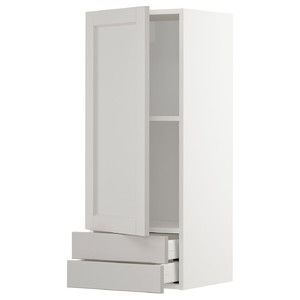METOD / MAXIMERA Wall cabinet with door/2 drawers, white/Lerhyttan light grey, 40x100 cm