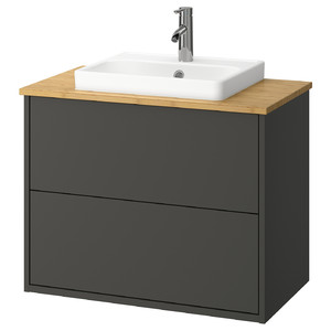 HAVBÄCK / ORRSJÖN Wash-stnd w drawers/wash-basin/tap, dark grey/bamboo, 82x49x71 cm