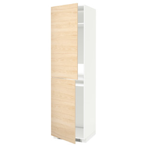 METOD High cabinet for fridge/freezer, white, Askersund light ash effect ash, 60x60x220 cm