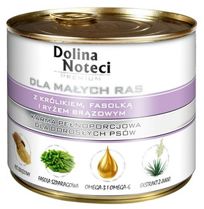 Dolina Noteci Premium Dog Wet Food for Small Breeds Adult with Rabbit, Beans & Brown Rice 185g