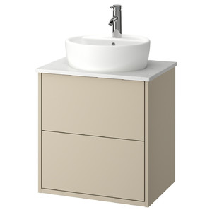 HAVBÄCK / TÖRNVIKEN Wash-stnd w drawers/wash-basin/tap, beige/white marble effect, 62x49x79 cm