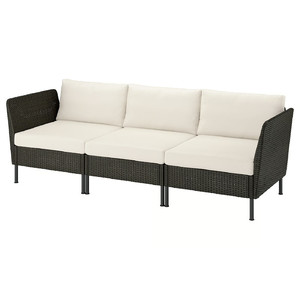 VITTSKÄR 3-seat modular sofa, armrests outdoor/plastic rattan dark grey Frösön/Duvholmen beige