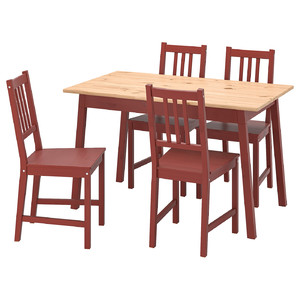 PINNTORP / PINNTORP Table and 4 chairs, light brown stained red stained/red stained, 125 cm