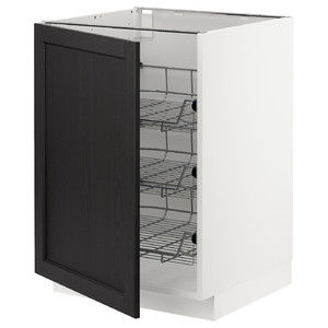 METOD Base cabinet with wire baskets, white/Lerhyttan black stained, 60x60 cm