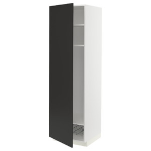 METOD High cabinet w shelves/wire basket, white/Nickebo matt anthracite, 60x60x200 cm