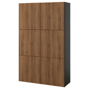 BESTÅ Storage combination with doors, black-brown/Lappviken walnut effect, 120x42x193 cm