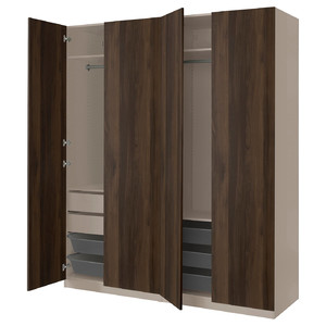 PAX / STORKLINTA Wardrobe combination, grey-beige/dark brown stained oak effect, 200x66x236 cm