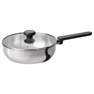 MIDDAGSMAT Sauté pan with lid, clear glass/stainless steel, 24 cm