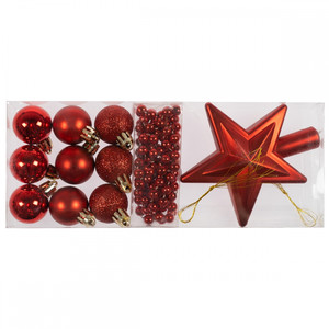 Mixed Christmas Ornaments Set, Red, 11 Pieces