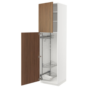 METOD High cabinet with cleaning interior, white/Tistorp brown walnut effect, 60x60x220 cm
