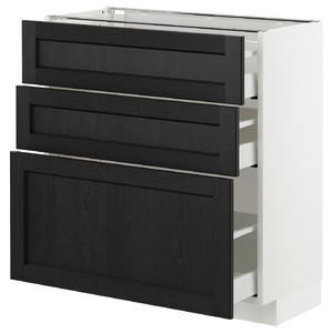 METOD / MAXIMERA Base cabinet with 3 drawers, white, Lerhyttan black stained, 80x37 cm