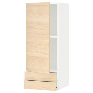 METOD / MAXIMERA Wall cabinet with door/2 drawers, white/Askersund light ash effect, 40x100 cm