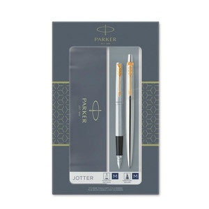 Parker Gift Set Jotter Steel GT - Fountain Pen & Ballpoint Pen