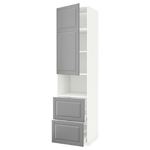 METOD / MAXIMERA Hi cab f micro w door/2 drawers, white/Bodbyn grey, 60x60x240 cm