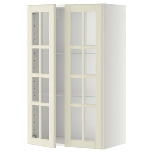 METOD Wall cabinet w shelves/2 glass drs, white/Bodbyn off-white, 60x100 cm