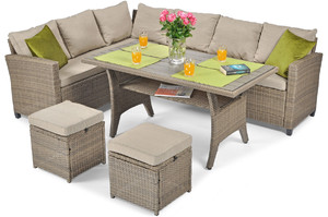 Large Garden Corner Sofa, Set with table, cappucino