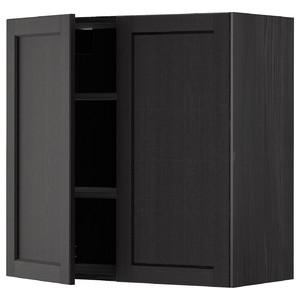 METOD Wall cabinet with shelves/2 doors, black/Lerhyttan black stained, 80x80 cm
