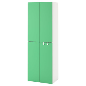 SMÅSTAD / PLATSA Wardrobe, white green/with 2 clothes rails, 60x57x181 cm