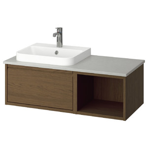 ÄNGSJÖN / BACKSJÖN Wash-stand/wash-basin/tap, brown oak effect/grey stone effect, 102x49x41 cm