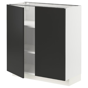 METOD Base cabinet with shelves/2 doors, white/Nickebo matt anthracite, 80x37 cm