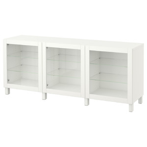 BESTÅ Storage combination with doors, white, Sindvik white, clear glass, 180x40x74 cm