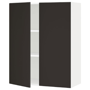 METOD Wall cabinet with shelves/2 doors, white/Kungsbacka anthracite, 80x100 cm