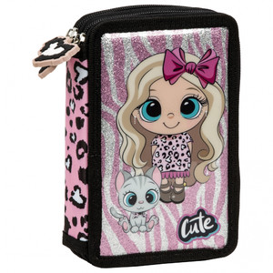 Pencil Case with 2 Compartments with School Accessories Best Friends
