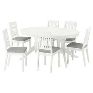 ROSENTORP / NÄSINGE Table and 6 chairs, white/Tibbleby beige-grey white, 160/215x110 cm