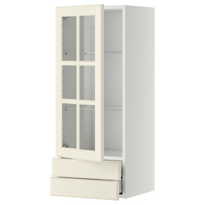 METOD / MAXIMERA Wall cabinet w glass door/2 drawers, white/Bodbyn off-white, 40x100 cm