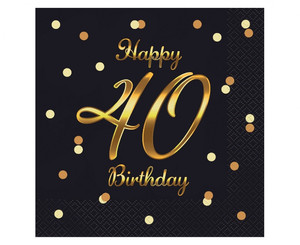 Napkins Happy 40 Birthday, black/gold, 33x33cm, 20pcs