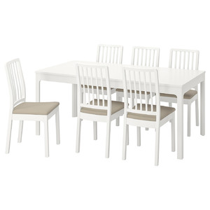 EKEDALEN / EKEDALEN Table and 6 chairs, white/Hakebo beige, 180/240 cm
