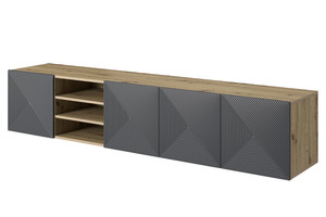 Wall-Mounted TV Cabinet with Shelves Asha 200 cm, artisan/rivier stone mat