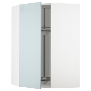 METOD Corner wall cabinet with carousel, white/Kallarp light grey-blue, 68x100 cm