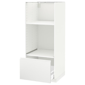 METOD / MAXIMERA High cab for oven/micro w drawer, white/Voxtorp matt white, 60x60x140 cm