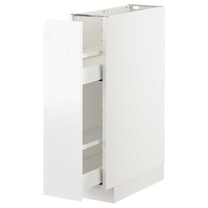 METOD Base cabinet/pull-out int fittings, white/Voxtorp high-gloss/white, 20x60 cm