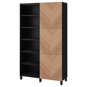 BESTÅ Storage combination with doors, black-brown, Hedeviken oak veneer, 120x42x202 cm