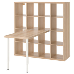 KALLAX / LINNMON Desk combination, white/white stained oak effect, 147x139x147 cm