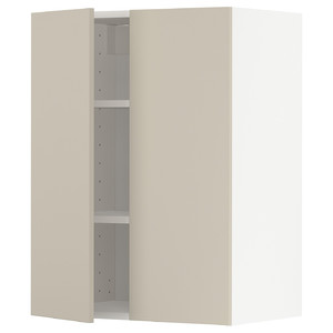 METOD Wall cabinet with shelves/2 doors, white/Havstorp beige, 60x80 cm