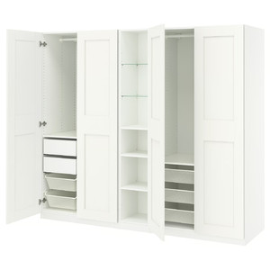 PAX / GRIMO Wardrobe combination, white white/white, 235x60x201 cm