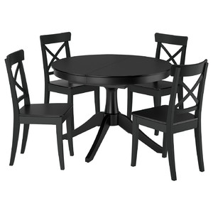 ROSENTORP / ROSENTORP Table and 4 chairs, black/black, 110/155 cm