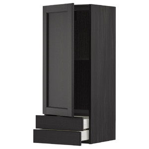 METOD / MAXIMERA Wall cabinet with door/2 drawers, black/Lerhyttan black stained, 40x100 cm