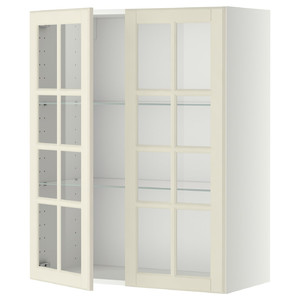 METOD Wall cabinet w shelves/2 glass drs, white/Bodbyn off-white, 80x100 cm