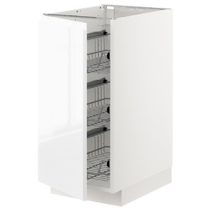 METOD Base cabinet with wire baskets, white/Voxtorp high-gloss/white, 40x60 cm